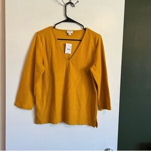 NWT j. Crew mustard yellow 3/4 sleeve v neck top 
size medium